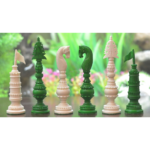 The Spire Series Antique Design Chess Pieces in Dyed  Green & Bleached White Camel Bone - 6.1" King